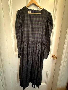 Laura Ashley Blue & Green Plaid Maxi Dress vintage